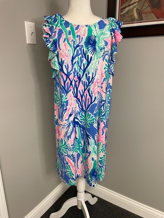 Lilly Pulitzer Dresses & Skirts - Lilly Pulitzer Esmeralda Midi Dress Jet Stream Size Large Stretch Coral Reef Lg
